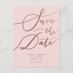 Postal De Anuncios Elegante Rubor Pink Gold Wedding Salva La Fecha