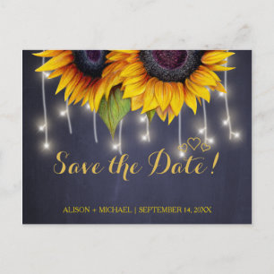 Postal De Anuncios Elegante rustic boda otoñal de girasoles guardar l