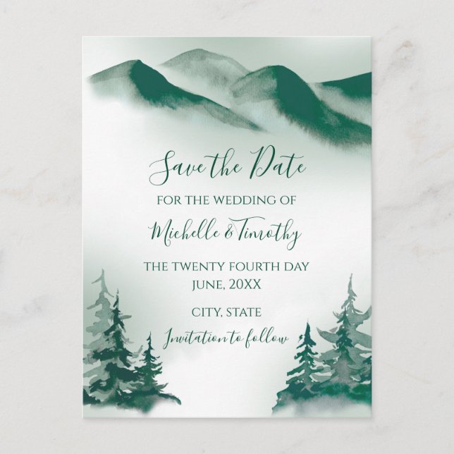 Postal De Anuncios Elegante Rústico de la Selva de la Montaña Verde d (Anverso)