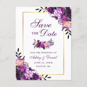 Postal De Anuncios Elegante salva la fecha oro violeta violeta violet