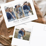 Postal De Anuncios Elegante salva la foto de 4 con letras blancas<br><div class="desc">Foto moderna y elegante Guardar la tarjeta de Boda de fecha. La tarjeta de invitación para guardar la fecha incluye tipografía y moda blancas y un diseño sencillo en un fondo blanco al que se puede añadir la imagen personalizada de la fotografía de compromiso.</div>