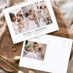 Postal De Anuncios Elegante salva la foto de 4 con letras blancas<br><div class="desc">Foto moderna y elegante Guardar la tarjeta de Boda de fecha. La tarjeta de invitación para guardar la fecha incluye tipografía y moda blancas y un diseño sencillo en un fondo blanco al que se puede añadir la imagen personalizada de la fotografía de compromiso.</div>