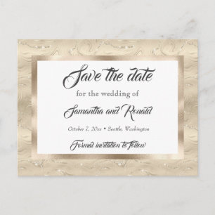 Postal De Anuncios Elegante Sandy Gold Faux Boda de Relieve metalizad