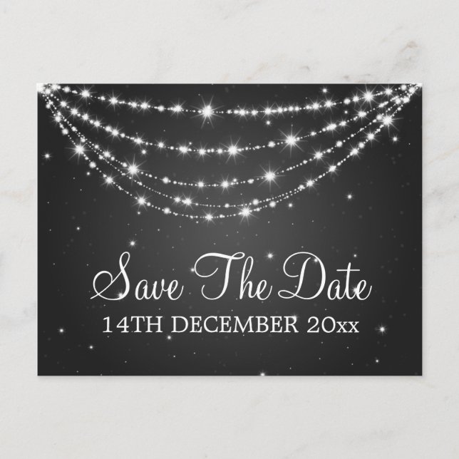 Postal De Anuncios Elegante Save The Date Cadena Brillante Negra (Anverso)