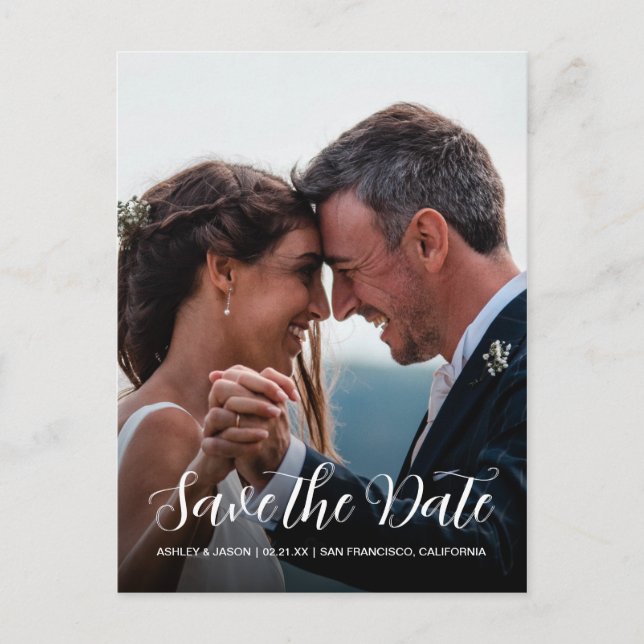 Postal De Anuncios Elegante Save the Date de compromiso con foto (Anverso)