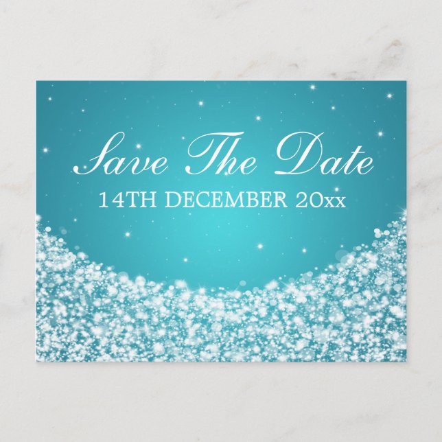 Postal De Anuncios Elegante Save The Date Estrella Brillante Azul (Anverso)