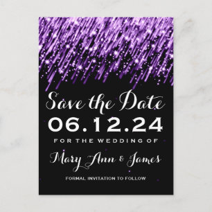 Postal De Anuncios Elegante Save The Date Estrellas Fugaces Púrpura