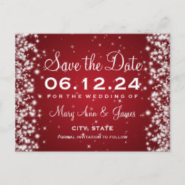Postal De Anuncios Elegante Save The Date Invierno Brillo Rojo