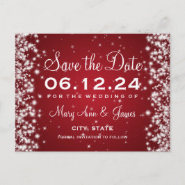 Postal De Anuncios Elegante Save The Date Invierno Brillo Rojo