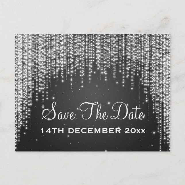 Postal De Anuncios Elegante Save The Date Night Dazzle Black (Anverso)