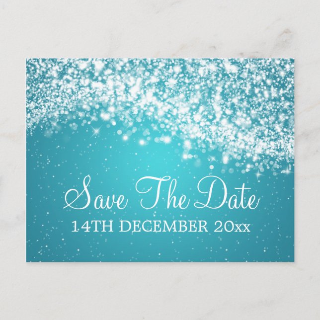 Postal De Anuncios Elegante Save The Date Olas Brillantes Azules (Anverso)