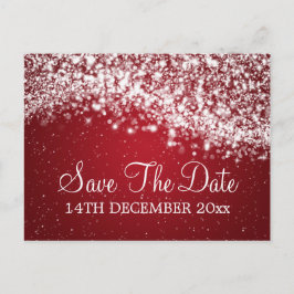 Postal De Anuncios Elegante Save The Date Onda Roja Brillante