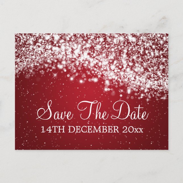 Postal De Anuncios Elegante Save The Date Onda Roja Brillante (Anverso)