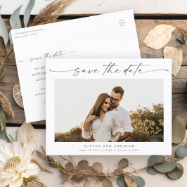 Postal De Anuncios Elegante Script Photo Wedding Guardar la fecha