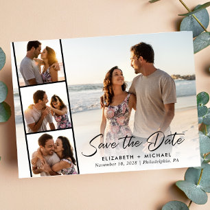 Postal De Anuncios Elegante Script Photo Wedding Guardar la fecha
