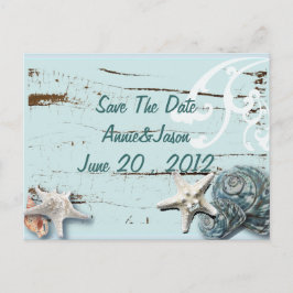 Postal De Anuncios Elegante Seashells Beach Wedding salva la fecha
