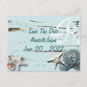 Postal De Anuncios Elegante Seashells Beach Wedding salva la fecha
