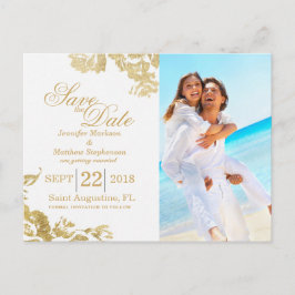 Postal De Anuncios Elegante Simple Rosa Floral Dorado Fecha de Guarda