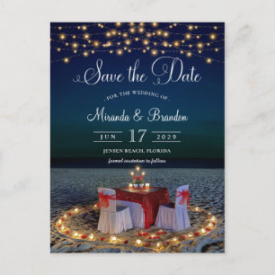 Postal De Anuncios Elegante String Lights Beach Summer Save the Date