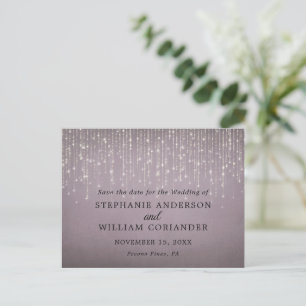 Postal De Anuncios Elegante String Lights Mauve Save the Date STD