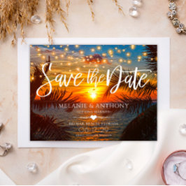 Postal De Anuncios Elegante String Lights Sunset Summer Beach Wedding
