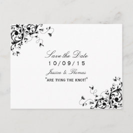 Postal De Anuncios Elegante Swirls Boda Blanca y Negra Ahorra La Fech