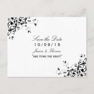Postal De Anuncios Elegante Swirls Boda Blanca y Negra Ahorra La Fech