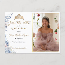 Postal De Anuncios Elegante Tiara Quinceañera Foto Guardar fecha
