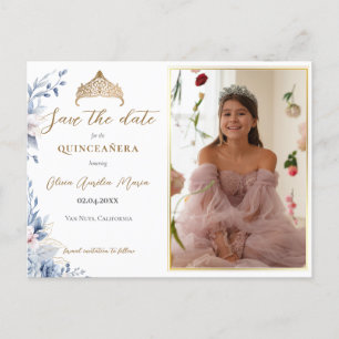 Postal De Anuncios Elegante Tiara Quinceañera Foto Guardar fecha
