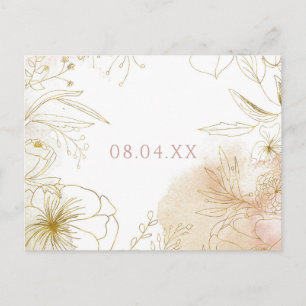 Postal De Anuncios Elegante Tinte de Rosa Dorado Floral Acuarela