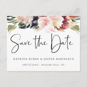 Postal De Anuncios Elegante tono rosa floral ciruela Save the Date