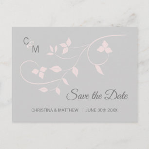 Postal De Anuncios Elegante tono rosa y gris de boda GUARDA LA FECHA