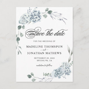 Postal De Anuncios Elegante vegetación Dusty Blue Floral Salvar la fe