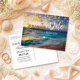 Postal De Anuncios Elegante verano Sunset Beach Wedding Salva la fech