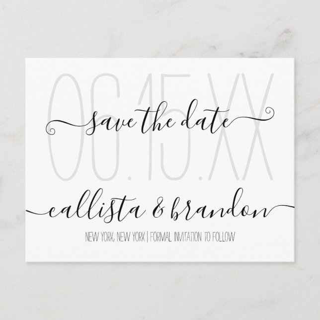 Postal De Anuncios Elegante y minimal matrimonio blanco negro salva l (Anverso)