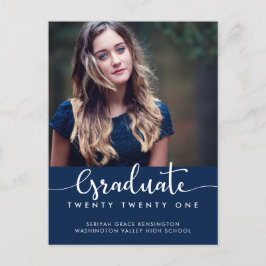 Postal De Anuncios Elegante y moderno guión de graduación azul foto