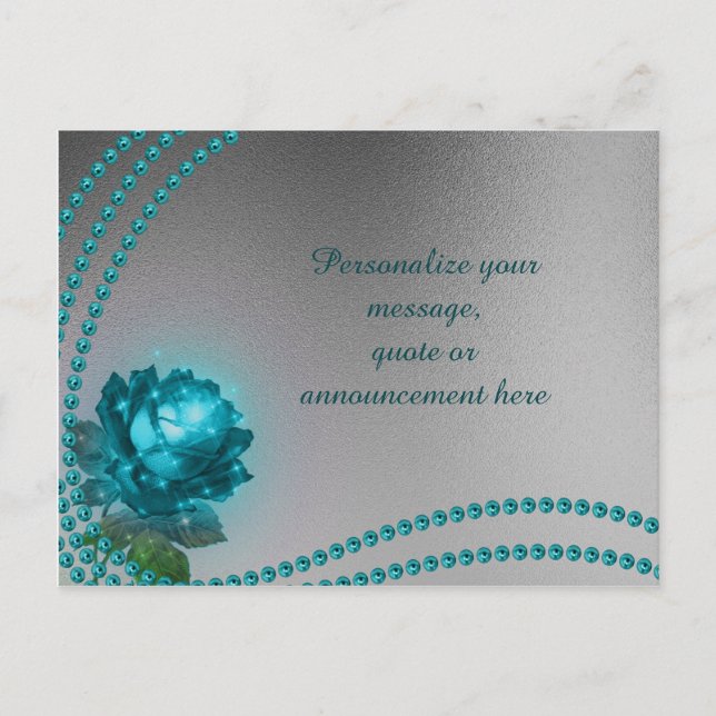 Postal De Anuncios Elegante y romántico Rosa azul y perlas personaliz (Anverso)