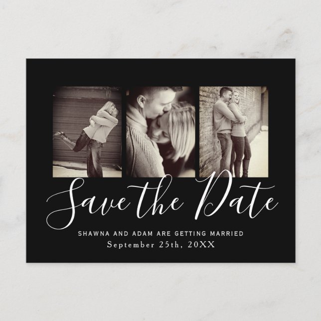 Postal De Anuncios Elegante y Sencillo Save the Date Negro y Blanco (Anverso)