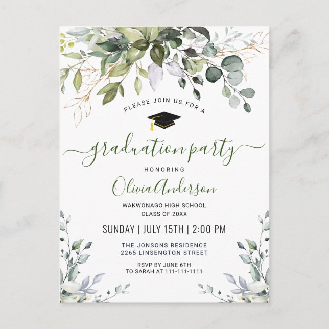 Postal De Anuncios Elegante y simple fiesta de graduación del eucalip (Anverso)