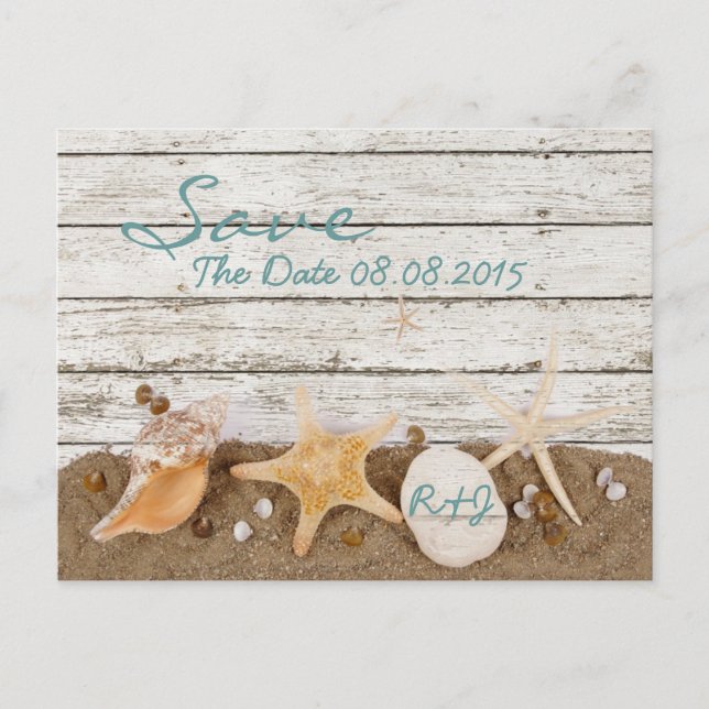 Postal De Anuncios elegantes conchas de océano playa salvar la fecha (Anverso)