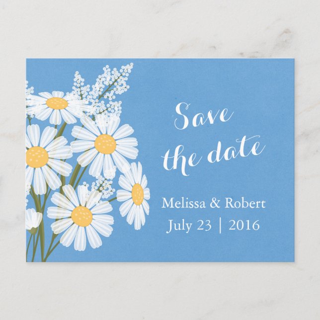 Postal De Anuncios Elegantes daisies blancos florales azules Salven l (Anverso)