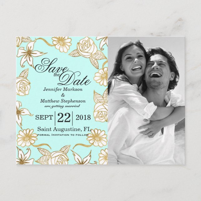 Postal De Anuncios Elegantes flores de Moda de oro de menta salvan la (Anverso)