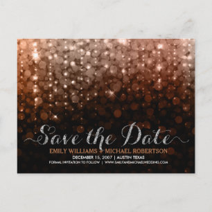 Postal De Anuncios Elegantes luces de cuerda bokeh marrón guardar la 