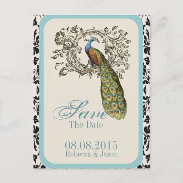 Postal De Anuncios elegantes remolinos boda de pavo real floral lirio (Anverso)