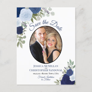 Postal De Anuncios Elegantes Rosas azules y matrimonio fotográfico sa