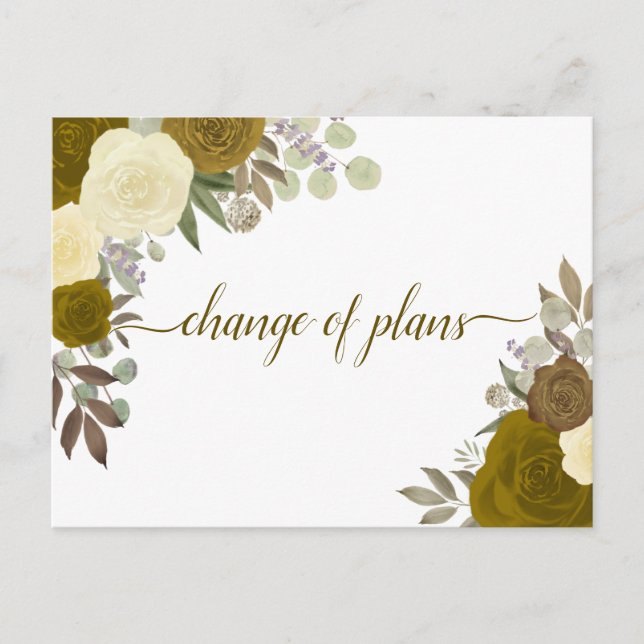 Postal De Anuncios Elegantes Rosas de oro cambian planes Bodas (Anverso)