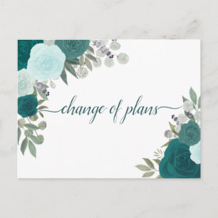 Postal De Anuncios Elegantes Rosas Verde azulados cambian planes Boda