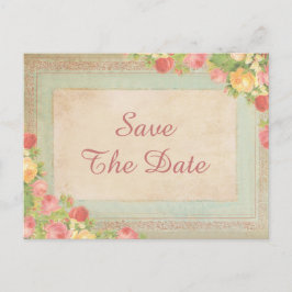 Postal De Anuncios Elegantes Rosas Vintage para Boda Save The Date
