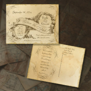 Postal De Anuncios Elegantes Save the Date Vintage con Manchas de Té 