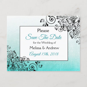 Postal De Anuncios ElegantTeal y Black Script Wedding Save the Date